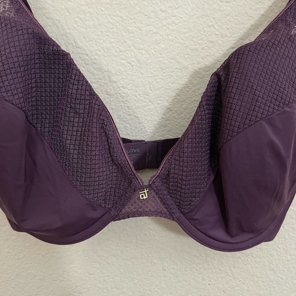 ThirdLove Geo Lace Plunge Memory Foam Mesh Underwire T-Shirt Bra Plum Purple 34G - Picture 6 of 11